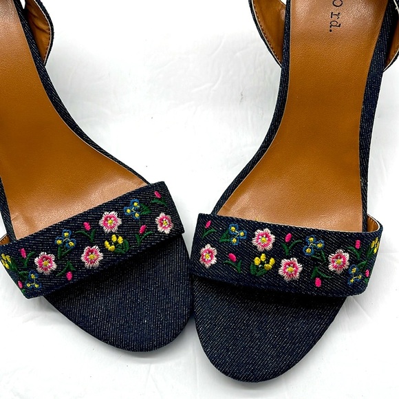 Indigo Rd Embroidered Floral Blue Denim Heels Irbadie Open Toe Size 7.5M Boho - Picture 4 of 17